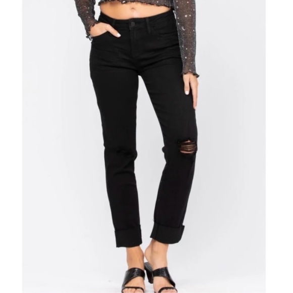 Judy Blue Mid-Rise Black Denim Destroyed Slim Fit Jeans 13/31 - Picture 1 of 8